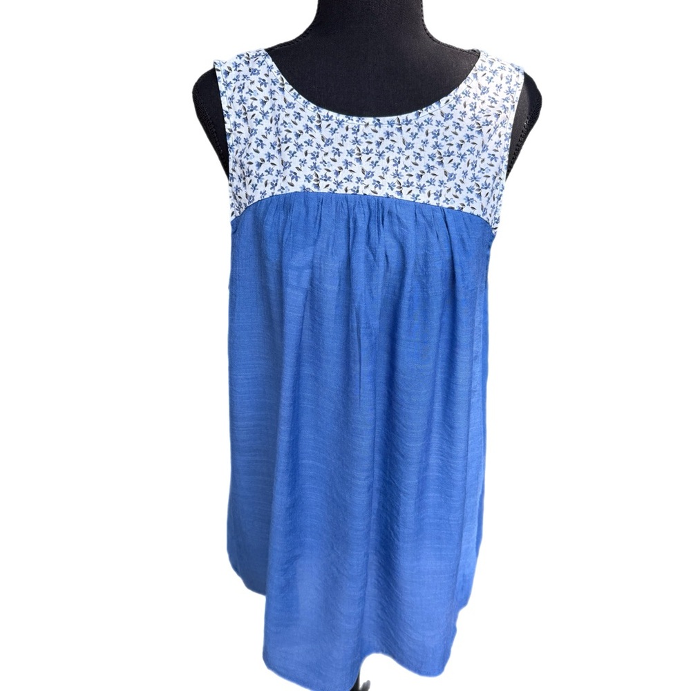 Blue Floral Top Tie Back Tank Top